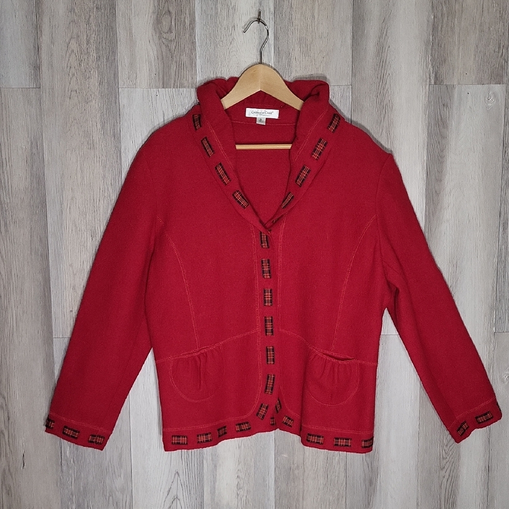 Coldwater Creek Womens XL Vintage Boiled Wool Cardigan Sweater Ribbon Grannycore